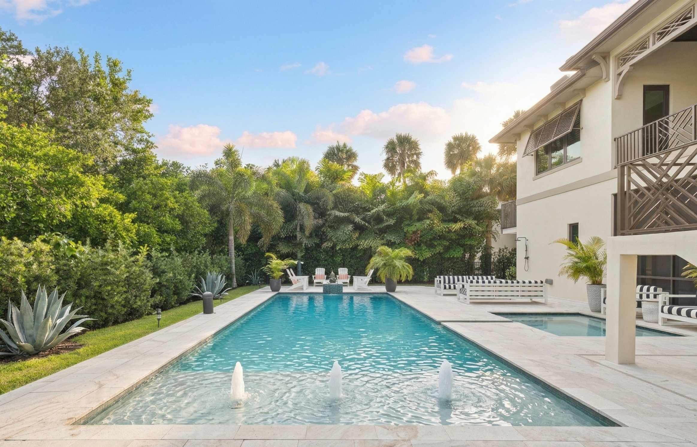 Luxury residential pool and spa in Bonita Springs Florida with clear blue water and professional maintenance by Coquina Group Pool Service